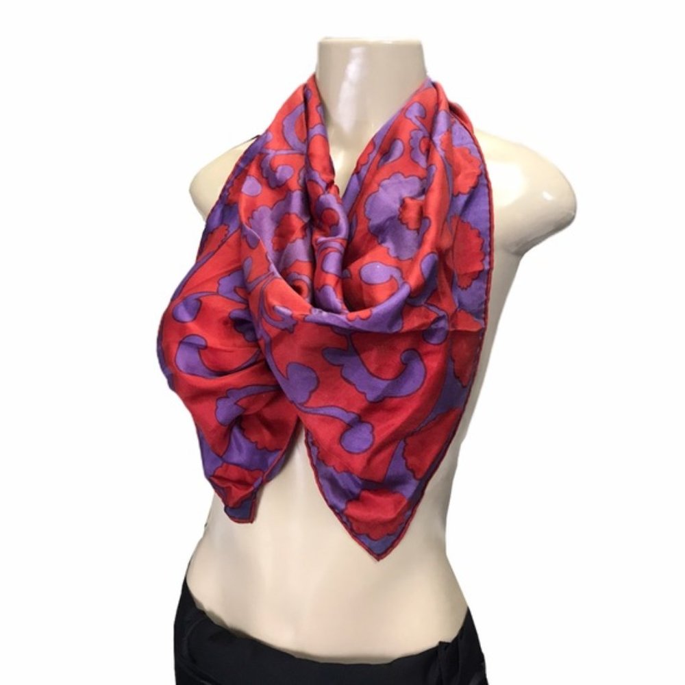 Vintage Vibrant Red & Purple Floral Pattern Scarf